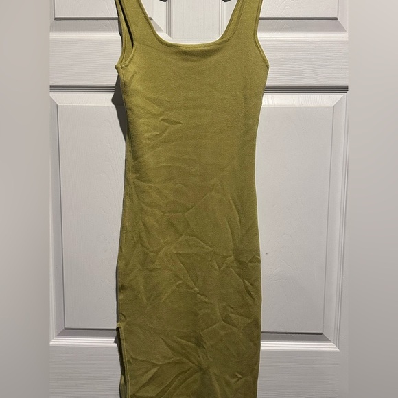 Clara Square Neck Fitted Dress / Mustard Color - Picture 1 of 4